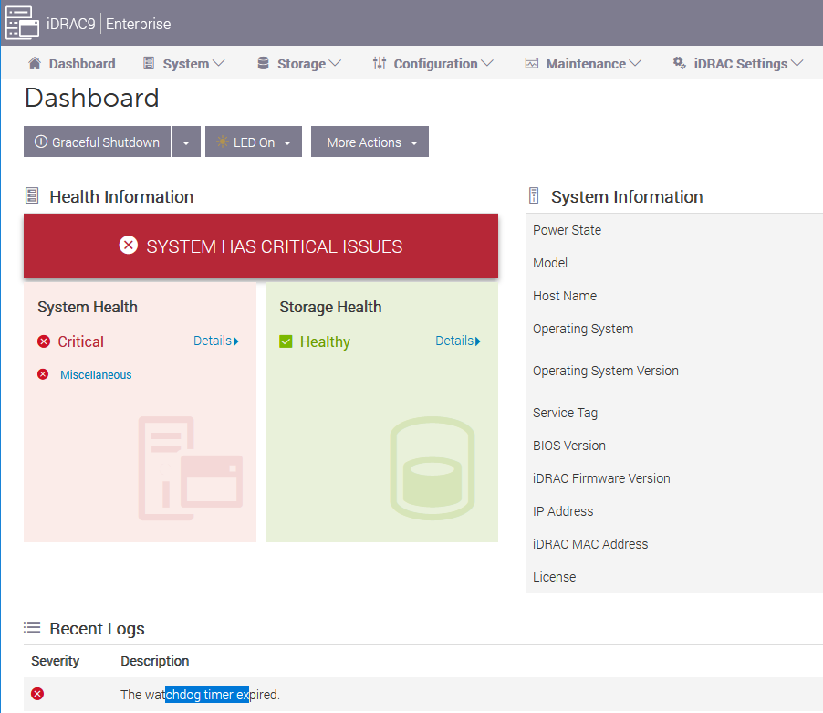 iDRAC Watchdog Timer Issue